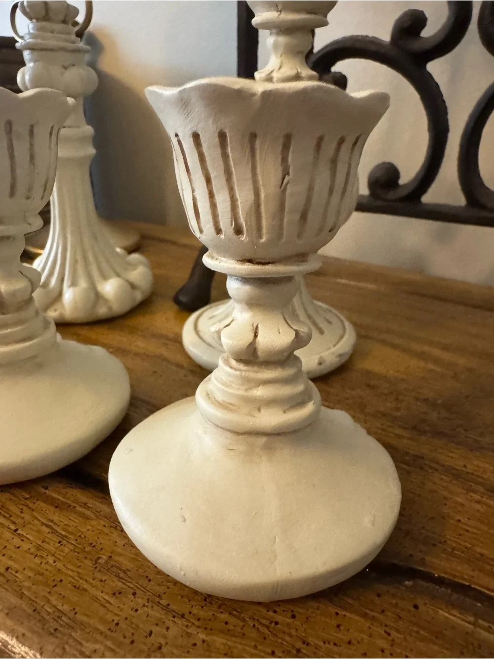 5 Shabby Chic Cream Resin Candlestick Holders French Country Set 1990s Vignette